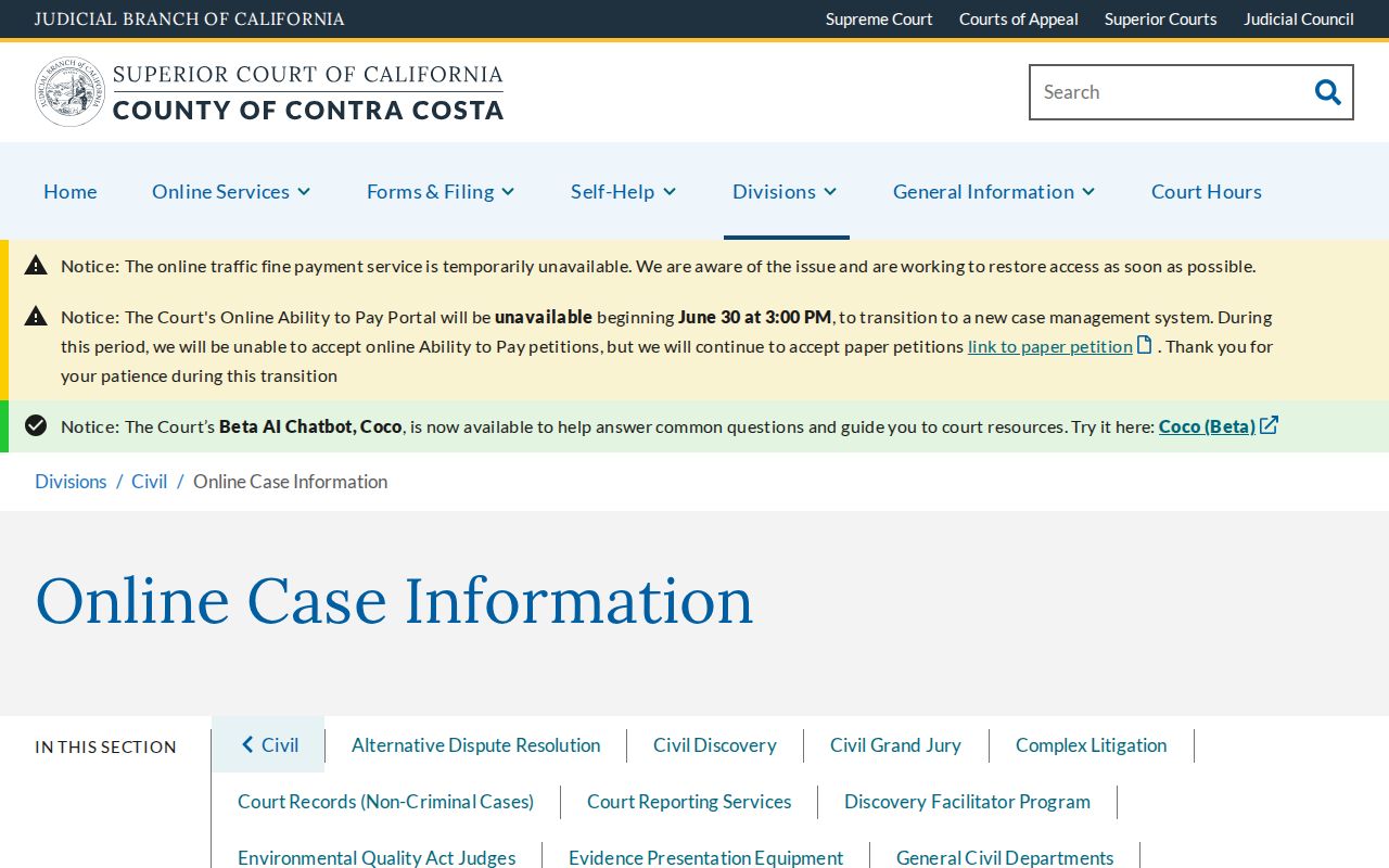 Lafayette people search through Contra Costa Superior Court case information