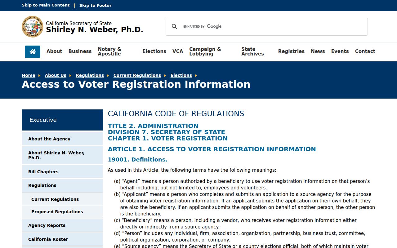 Lafayette voter registration records California access regulations